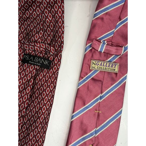 Vintage Silk Neck Ties (2) Pink Red Men Tie Jos A Bank J Z Gallery 58" 61" - Picture 4 of 5